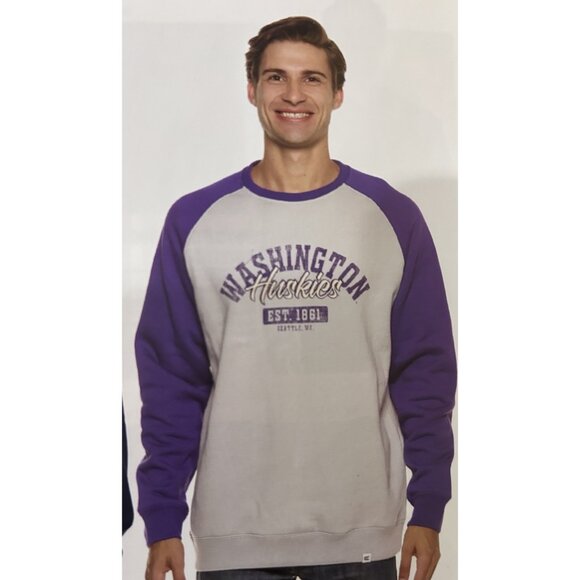 NEW Washington Huskies Colosseum Athletics Purple Color Block Sweatshirt Men's L - Picture 1 of 12